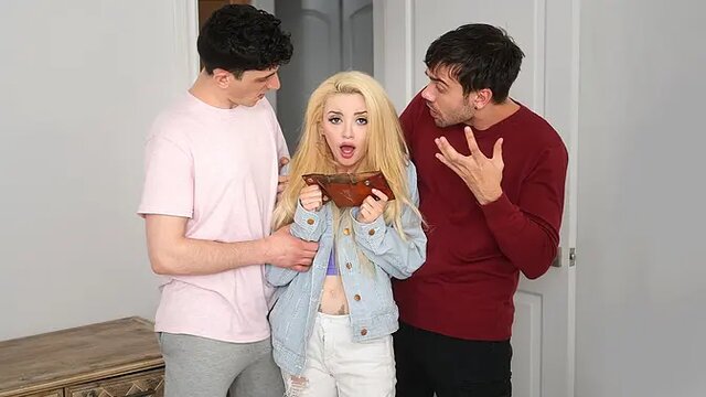 Hot blonde Lola Fae's soaking ass filled by stepbrothers in rough anal threesome