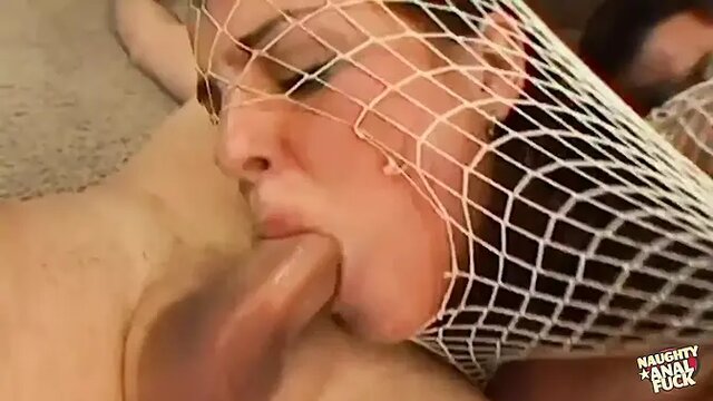 Chubby brunette devours cock in amazing anal threesome