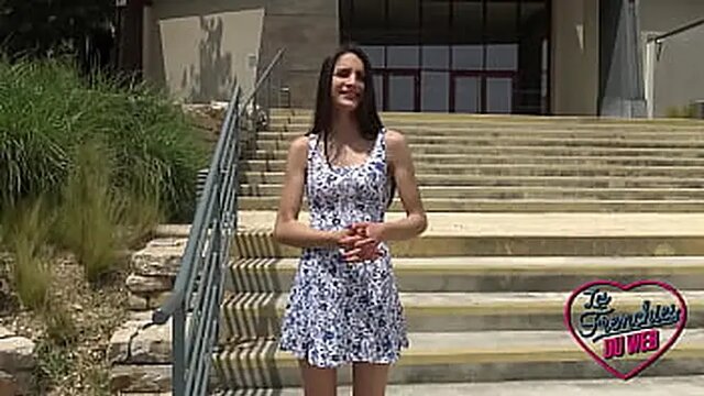 Skinny French babe gets DP and creampied in threesome