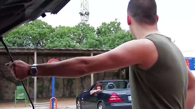 Tattooed Spanish MILF receives her round ass hole fucked in the car