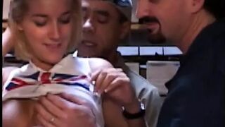 Sleazy bimbos gobble schlongs, getting DP'd and cum-covered