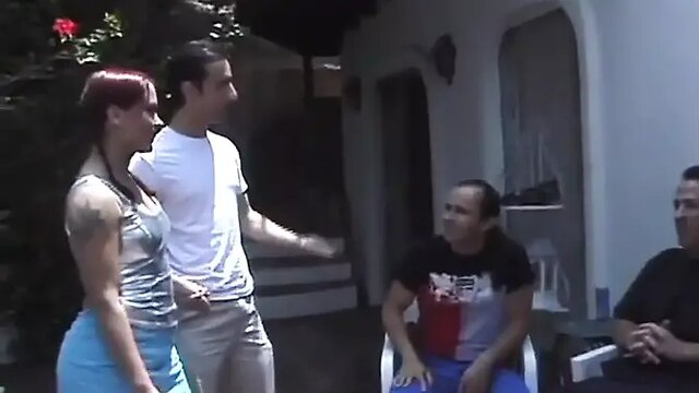 Curvy babe Katja gets fucked by multiple cocks in a wild outdoor gangbang