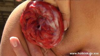 Blazing brunette Summer takes deep anal👌 penetration, fisting, and prolapse on rugged terrain