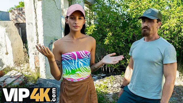 Hot Russian brunette gets drilled in public ruins