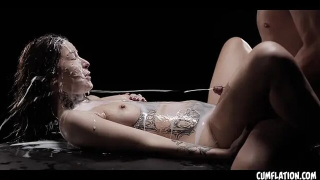 Tattooed whore Tabitha Poison swallows cum and gets creampied in her ass