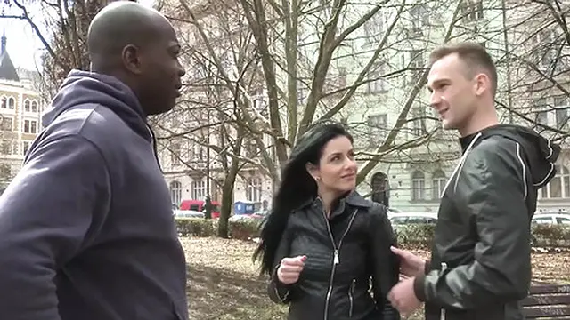 Intense redhead gets ravaged by large ebony phallus while her partner goes wild on her genitals