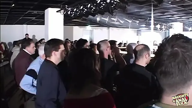 Audience enjoys as three girls take deep penetration during a group scene on stage