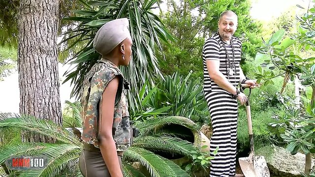 Skinny African ebony babe gets anal fucked and squirts