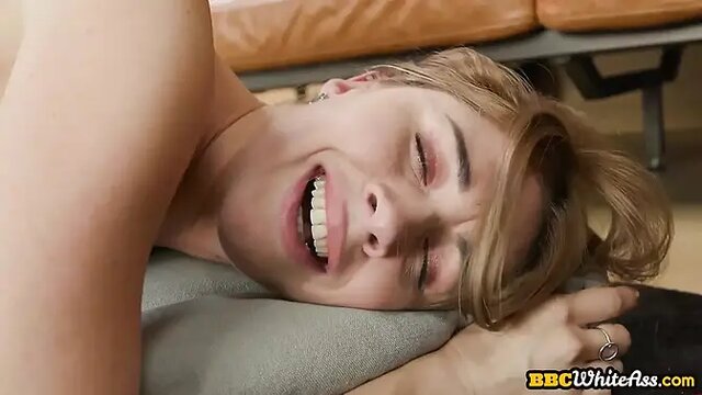 Slutty blonde gapes her ass for interracial anal POV