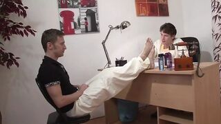 Pretty hot french blonde has oily sodomy and double penetration in threesome at massage parlor