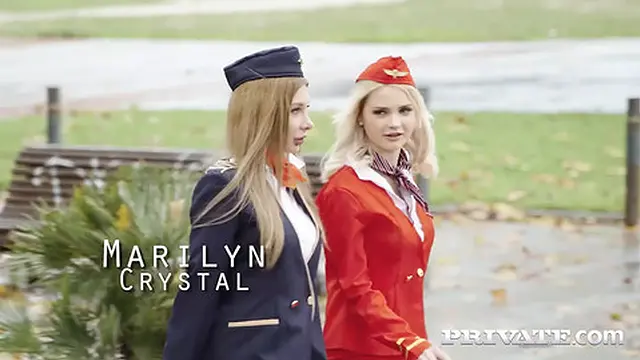 Lika Star and Marilyn Crystal — flight attendants seduce passionately