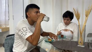 I invite my big ass Latin stepsister for dessert and she ends up eating my huge and rich cock until she puts it all up her ass.