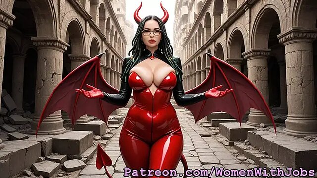 Naughty devils give handjob, titfuck, and blowjob