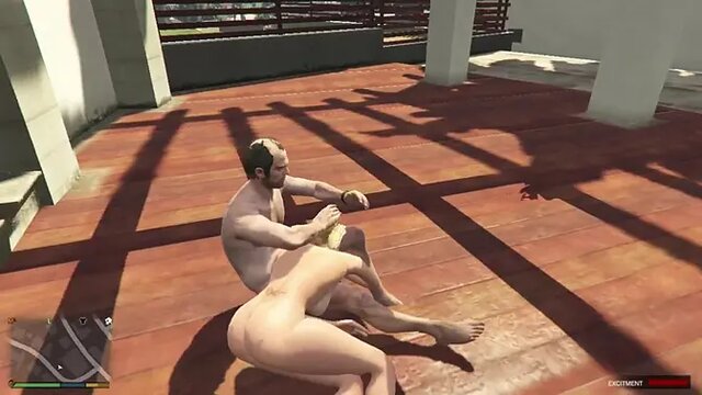 Big-titted MILF Tracey De Santa receives wild with Trevor in neighbor's yard