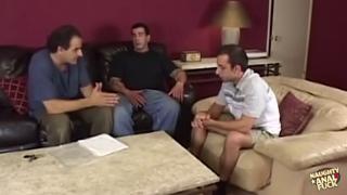 'Blonde Gets fucked By Three Men in Threesome Sex Party'