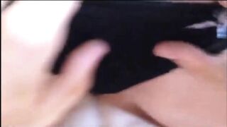 European woman who loves to suck & fuck wearing a purple leopard pattern babydoll & black cotton lace panties