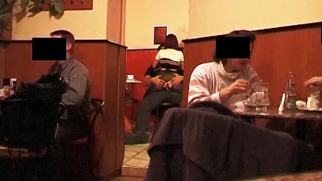 Rough anal in a public coffee shop - 18 year old amateur gets brutally analed