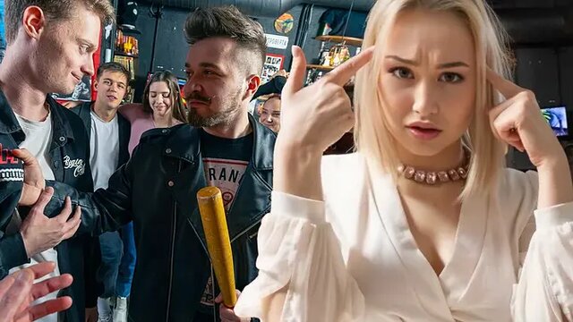 Hot blonde seduces stranger in public, gets fucked hard