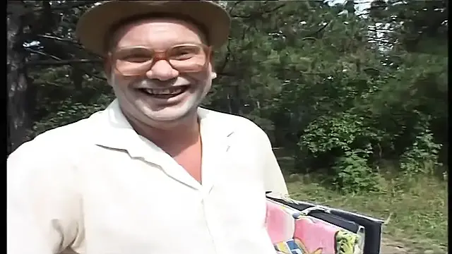 Teen Mariann Pisses and Fucks Horny Grandpa Outdoors