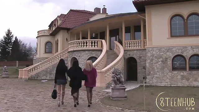 Two Girls Ride One Pole and Get Their Faces Drenched in Sperm